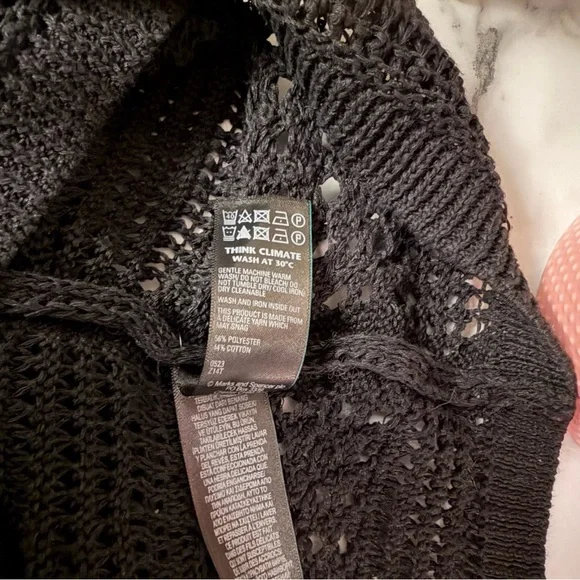M&S Black Crochet Knit Sweater Open Knit Pullover US S - Picture 4 of 4